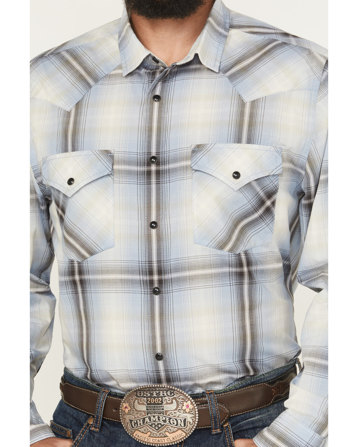 Image #3 - Pendleton Men's Frontier Plaid Print Long Sleeve Snap Western Shirt, Charcoal, hi-res