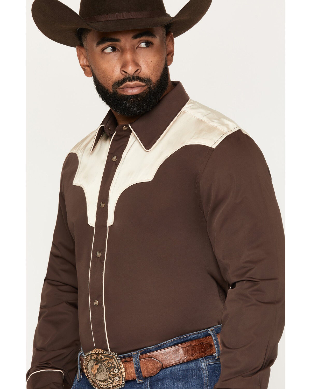 Image #2 - Cody James Black 1978&reg; Men's Winnett Solid Piped Long Sleeve Snap Western Shirt, Brown, hi-res
