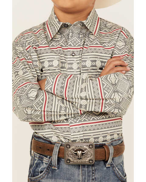 Image #3 - Roper Boys' Southwestern Stripe Print Long Sleeve Snap Western Shirt, Grey, hi-res