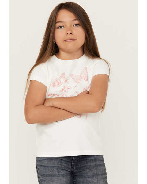 Image #2 - Shyanne Girls' Butterfly Horse Short Sleeve Graphic Tee, Ivory, hi-res