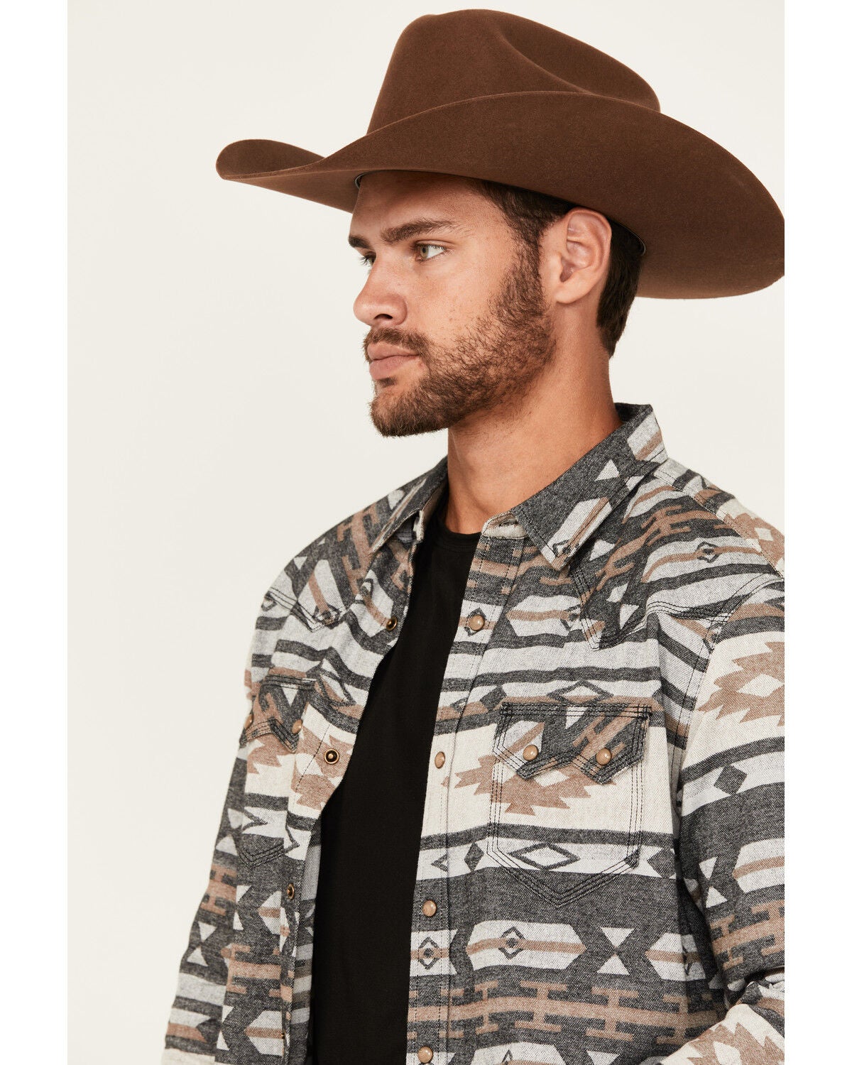 Image #2 - Moonshine Spirit&reg; Men's Gun Shop Southwestern Print Long Sleeve Snap Flannel Shirt, Tan, hi-res