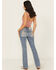Image #1 - Miss Me Women's Dark Wash Mid Rise Floral Cross Pocket Stretch Denim Jeans, Dark Wash, hi-res