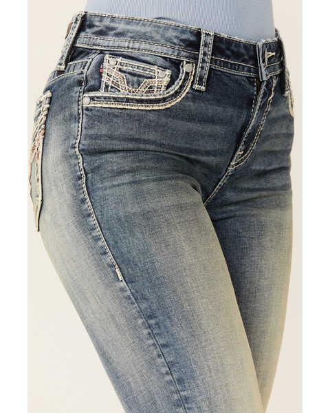 Image #2 - Vigoss Women's Mid Straight Vintage V-Pocket Denim Jeans, Blue, hi-res
