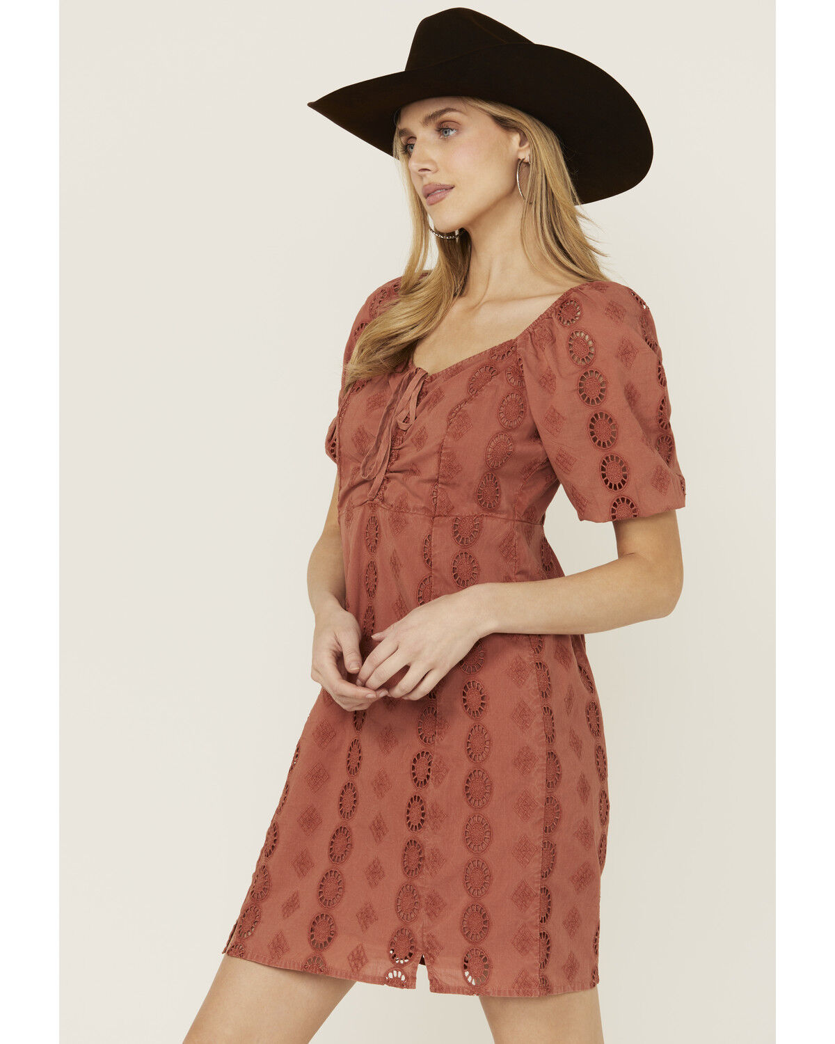 Image #2 - Shyanne Women's Eyelet Tie Front Mini Dress, Mauve, hi-res