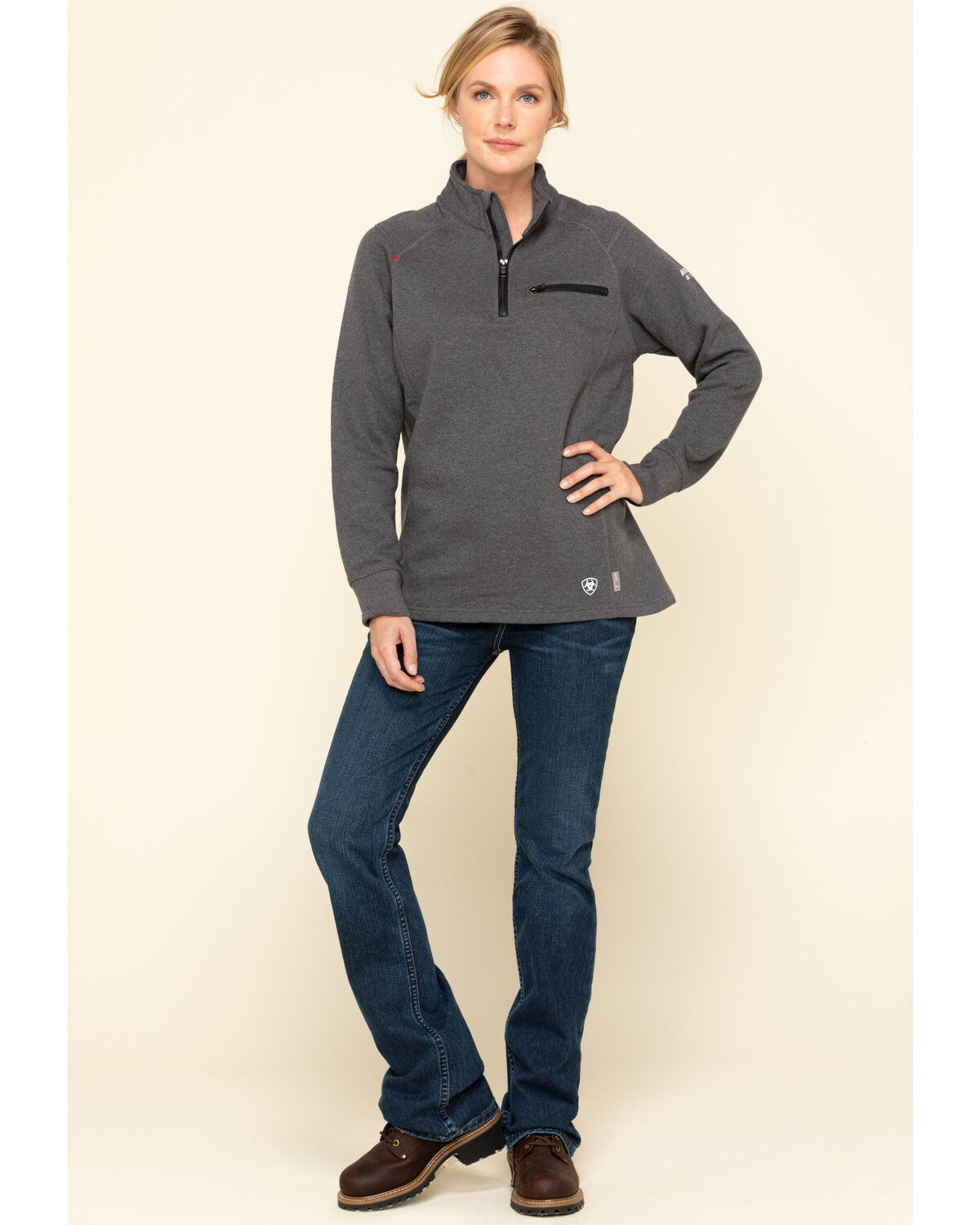 Image #6 - Ariat Women's Charcoal Heather FR Rev 1/4 Zip Pullover, Charcoal, hi-res