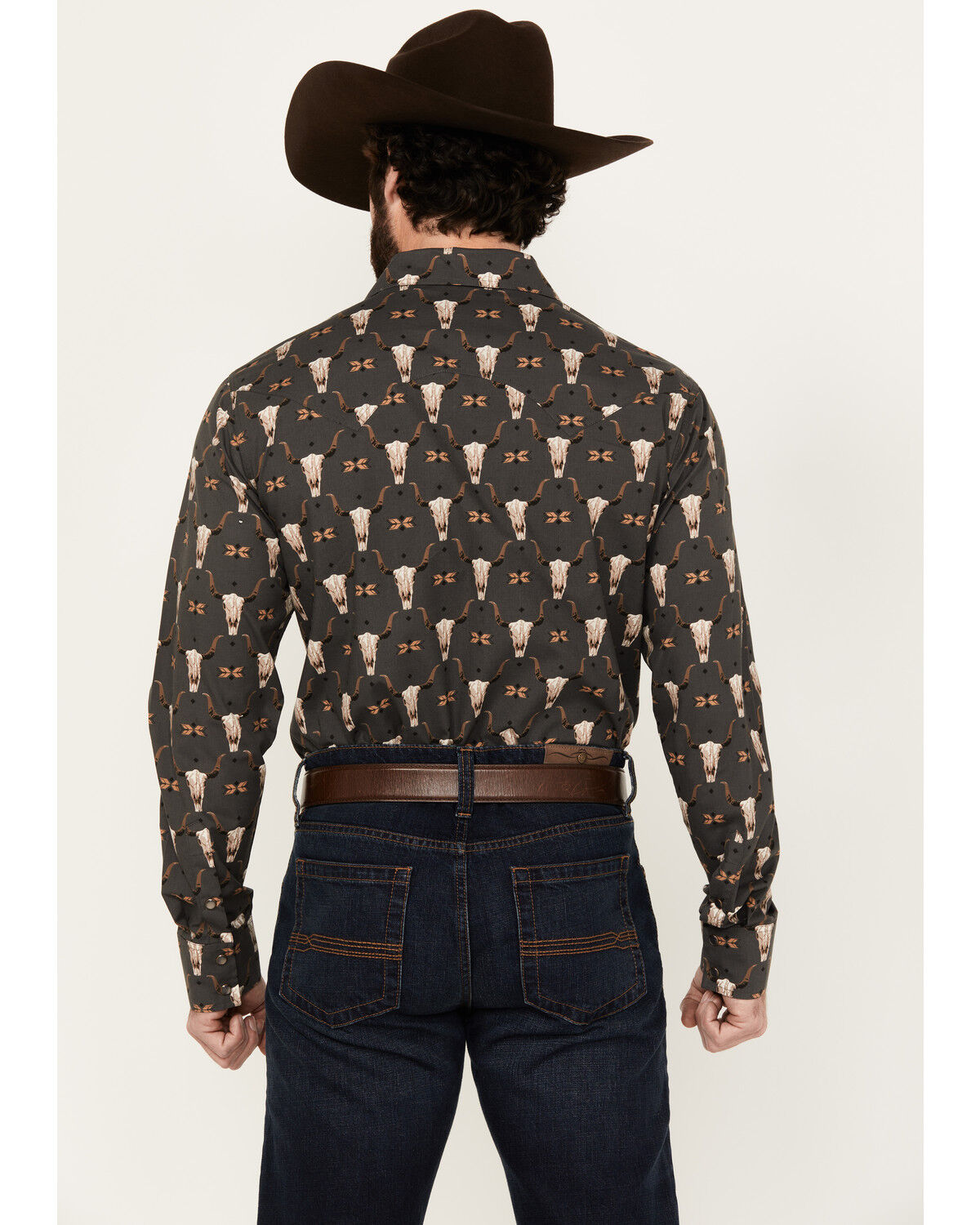 Image #4 - Rock & Roll Denim Men's Vintage '46 Steer Head Print Long Sleeve Pearl Snap Western Shirt, Black, hi-res