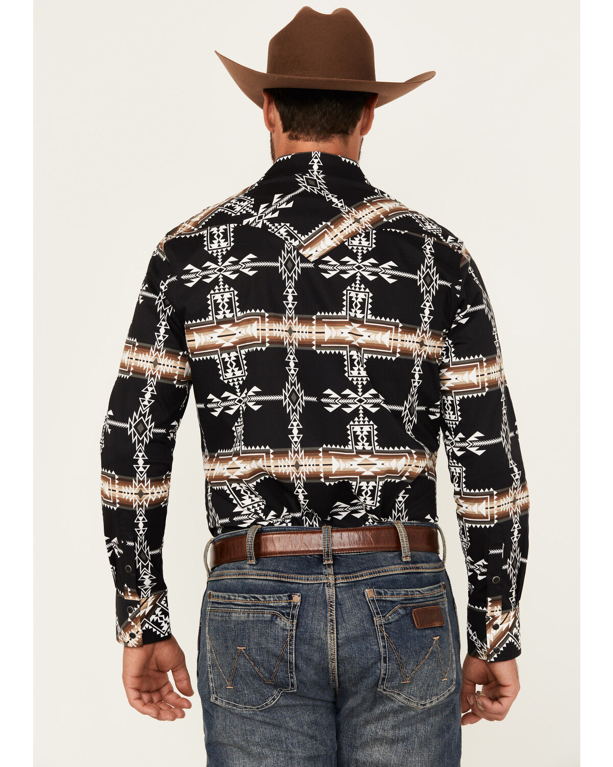 Image #4 - Rock & Roll Denim Men's Southwestern Print Long Sleeve Snap Stretch Western Shirt, Black, hi-res