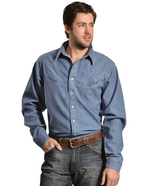 Schaefer Men's Vintage Chisholm Long Sleeve Denim Work Shirt, Denim, hi-res