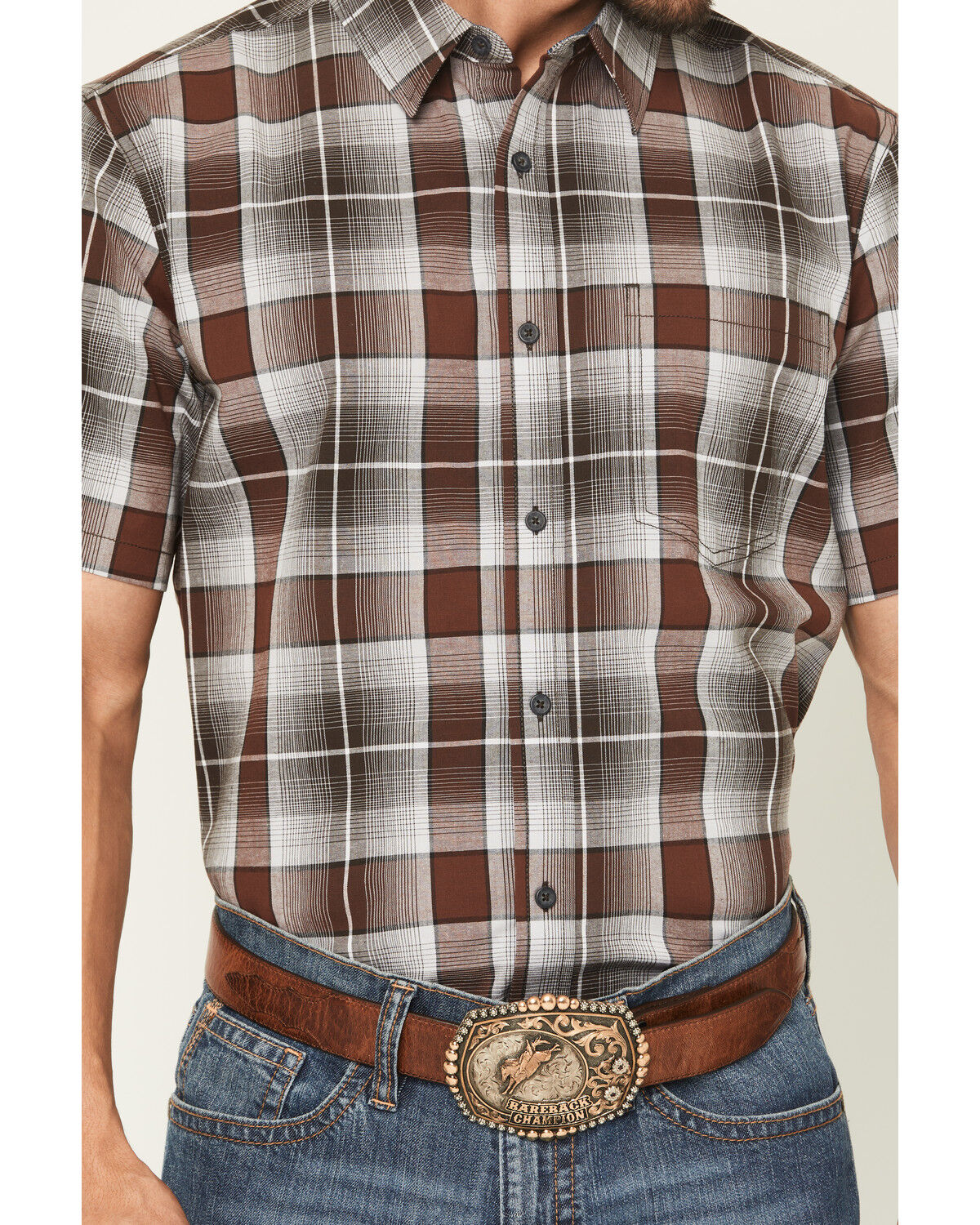 Image #3 - Cody James Men's Urban Rodeo Plaid Print Short Sleeve Button-Down Western Shirt, Brown, hi-res