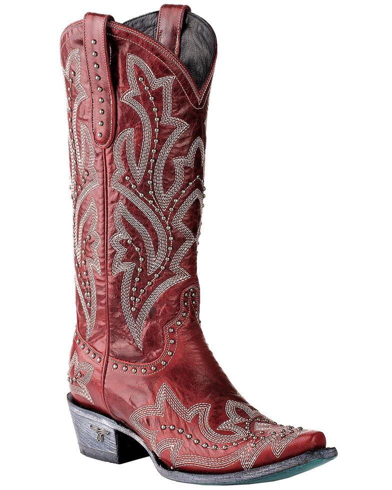 Lane Women's Saratoga Stud Western Boots - Snip Toe, Red, hi-res