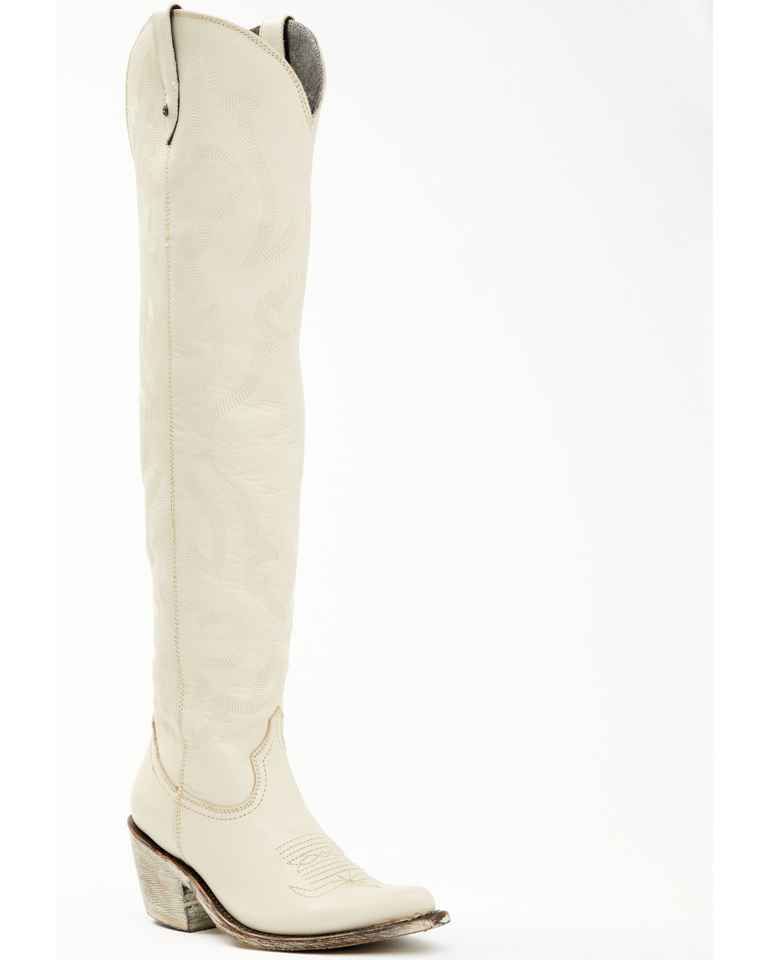 White over the knee cowboy boots top