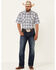 Image #2 - Rough Stock By Panhandle Men's Large Dobby Plaid Print Short Sleeve Pearl Snap Western Shirt , Blue, hi-res