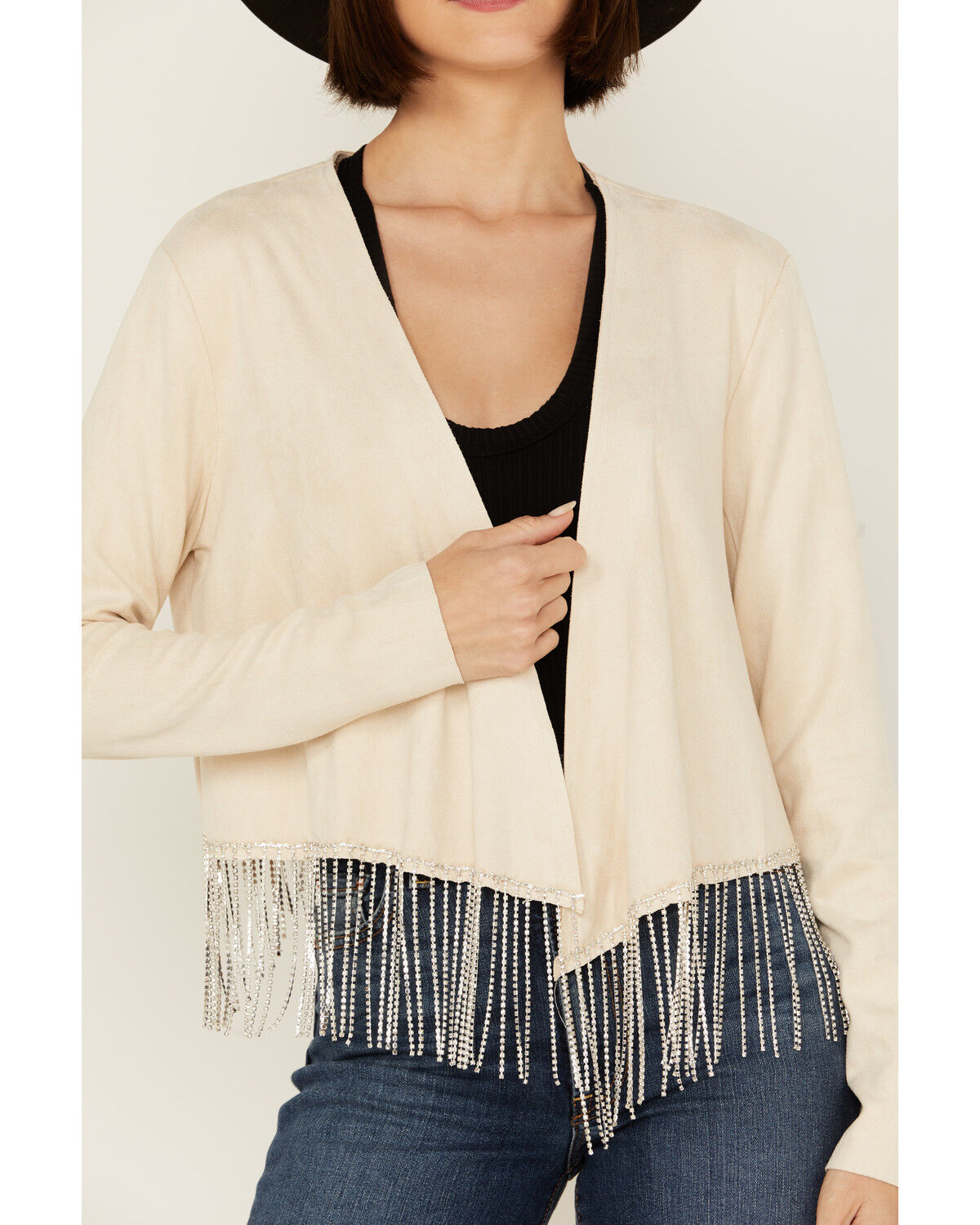 Image #3 - Vocal Women's Rhinestone Fringe Jacket, Cream, hi-res