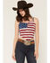 Image #1 - Shyanne Women's Stars And Stripes Sleeveless Cropped Tank Top, Red/white/blue, hi-res