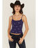 Image #1 - Fornia Women's Star Embroidered Sleeveless Cropped Tank Top, Navy, hi-res