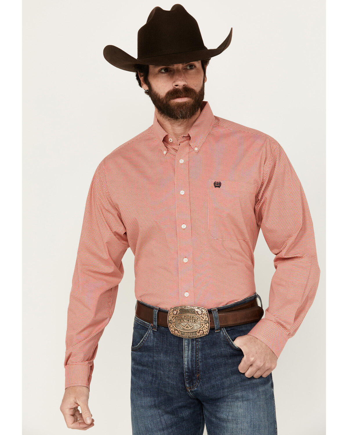 Image #1 - Cinch Men's Geo Print Long Sleeve Button-Down Stretch Western Shirt, Red, hi-res