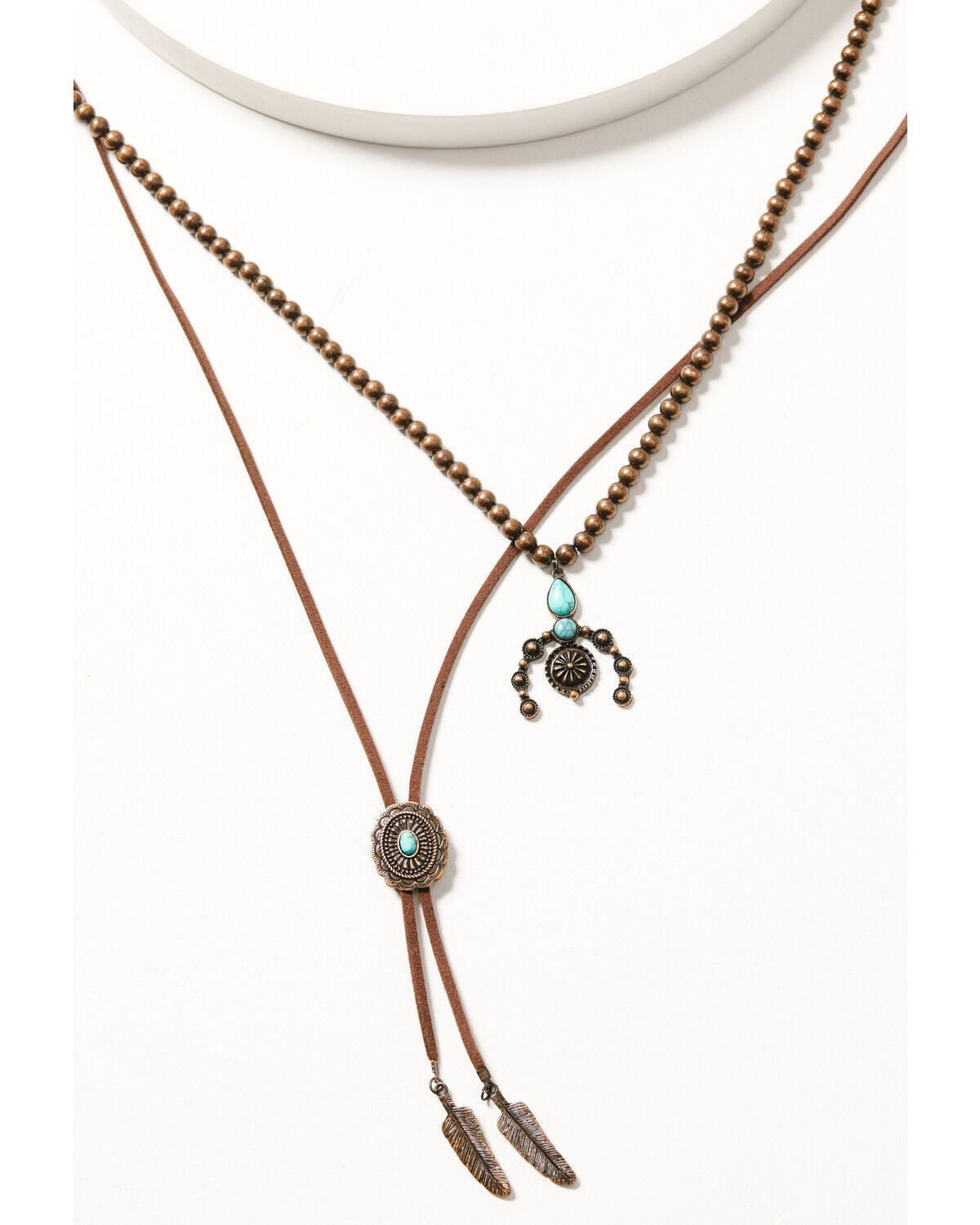 Image #1 - Shyanne Women's Mystic Skies Feather Concho Layered Bolo Necklace, Rust Copper, hi-res