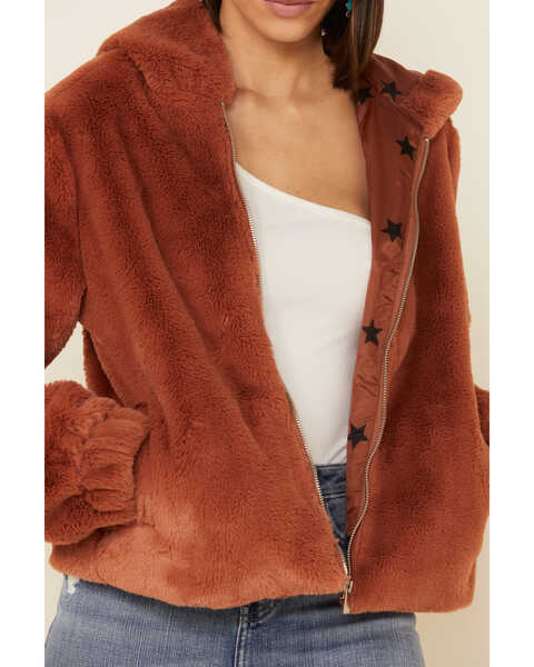 26 International Women's Rust Faux Fur Hooded Jacket , Rust Copper, hi-res