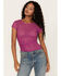 Image #1 - Free People Women's Keep It Simple Lace Short Sleeve Top, Magenta, hi-res