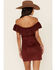 Shyanne Women's Off-Shoulder Faux Suede Dress, Chocolate, hi-res