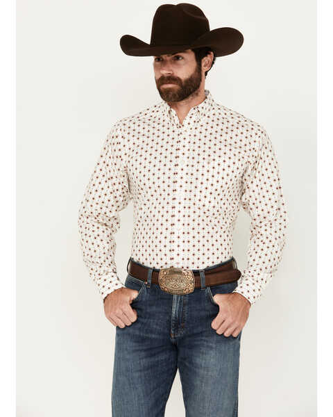 Ariat Men's Naten Southwestern Long Sleeve Button-Down Western Shirt, White, hi-res