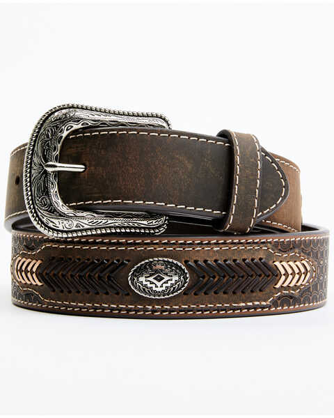 Cody James Men's Brown Southwestern Concho Belt With Lace Detail, Brown, hi-res