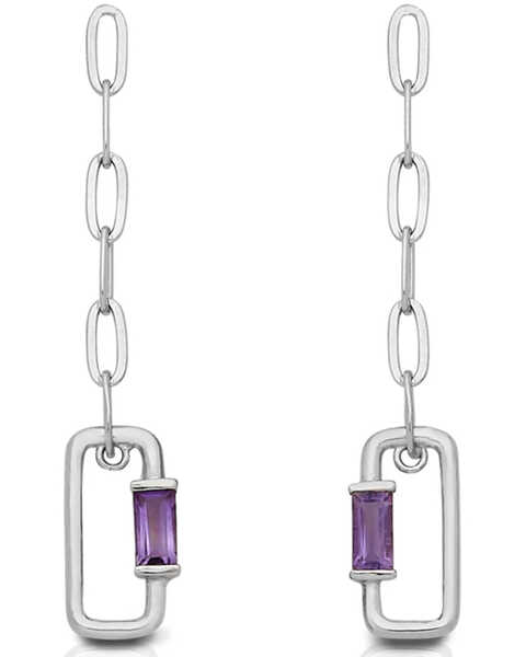 Image #1 - Kelly Herd Women's Silver Paperclip Amethyst Dangle Earrings, Purple, hi-res