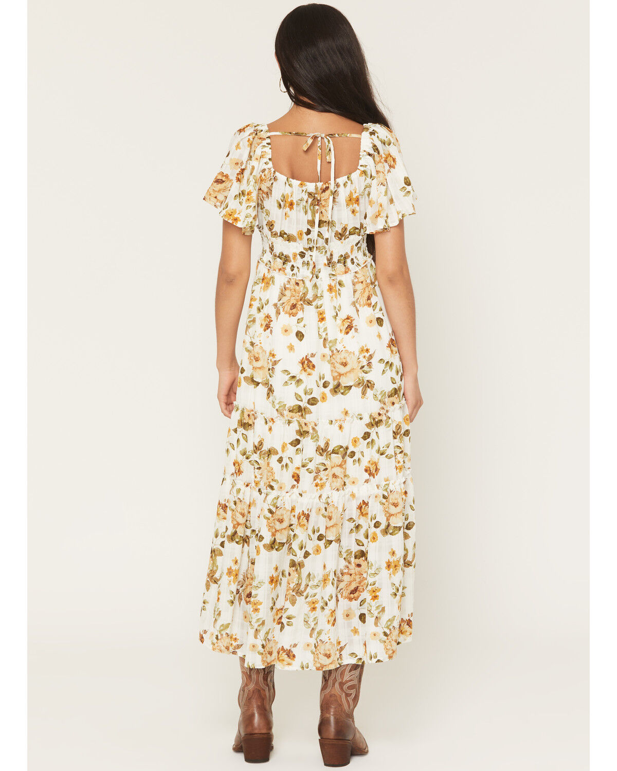Image #4 - Wild Moss Women's Floral Print Short Sleeve High-Low Dress, Ivory, hi-res