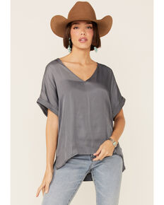 By Together Women's Grey Oversized Satin Woven Top , Grey, hi-res