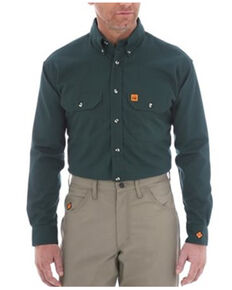 Wrangler FR Men's Solid Forest Green Long Sleeve Snap Work Shirt , Forest Green, hi-res