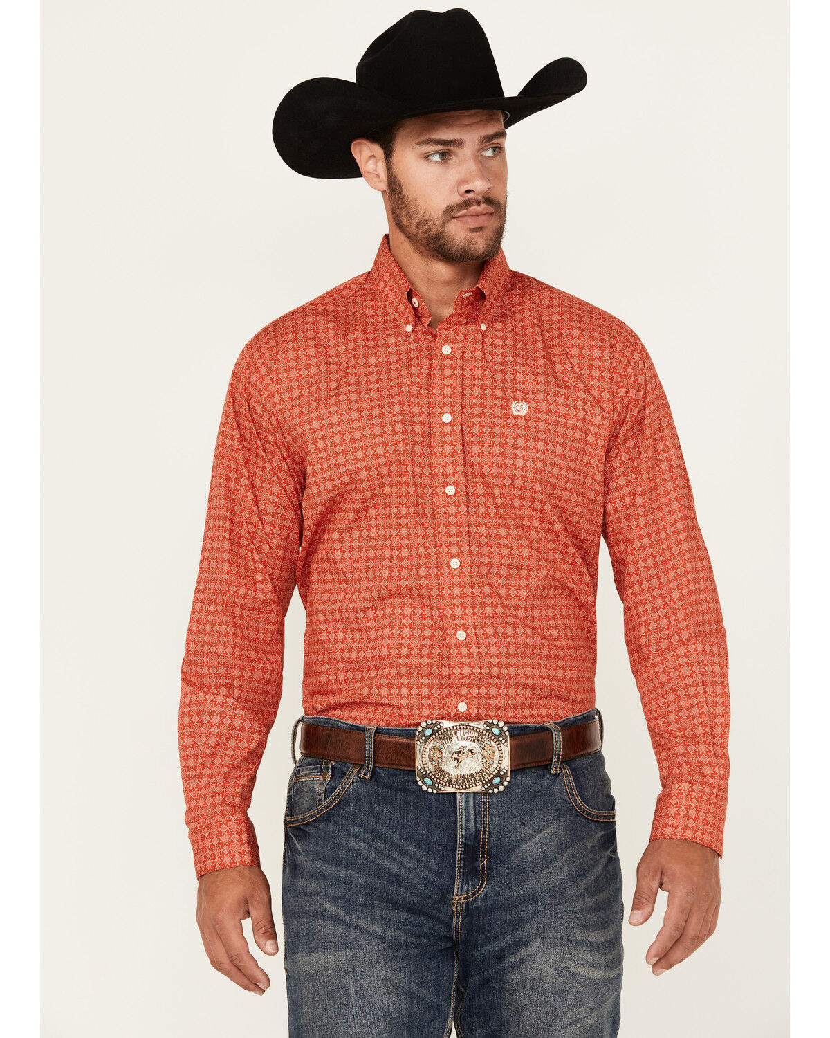 Image #1 - Cinch Men's Medallion Print Long Sleeve Button-Down Western Shirt, Red, hi-res