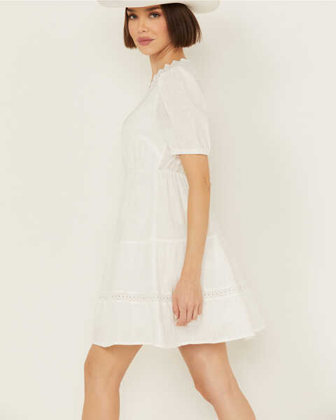 Image #4 - Yura Women's Lace Trim Short Sleeve Mini Dress , White, hi-res