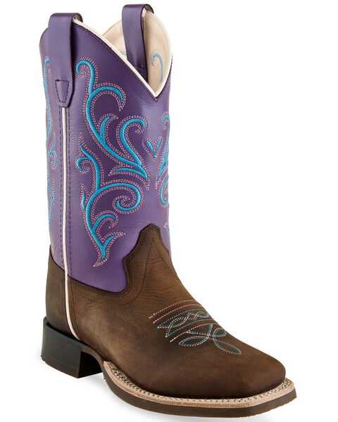 Old West Toddler Girls' Purple Western Boots - Square Toe, Brown, hi-res
