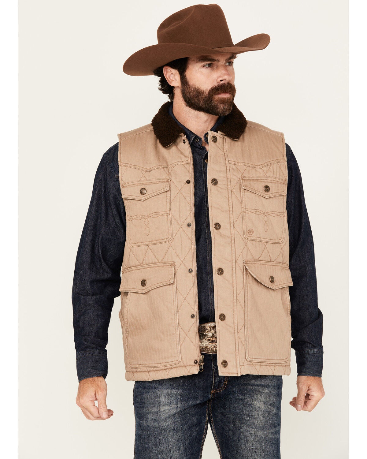 Blue Ranchwear Men's Ogden Lined Quilted Vest, Wheat, hi-res