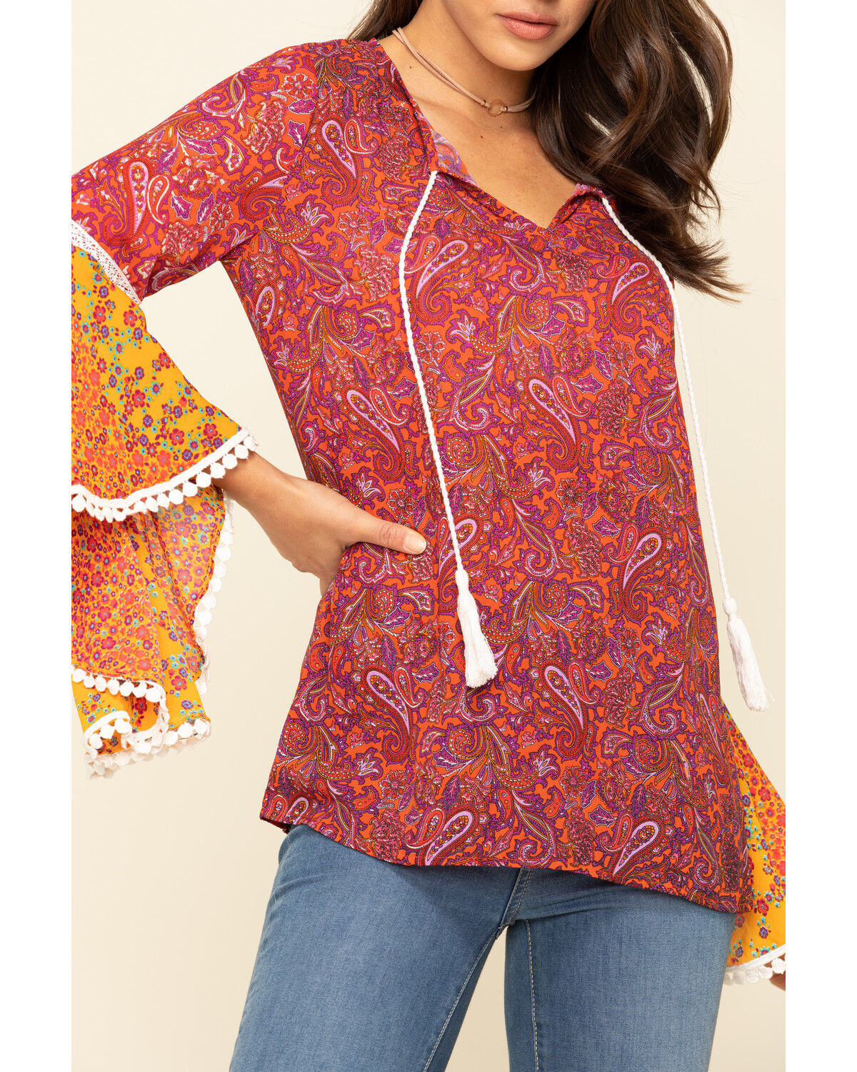 Image #4 - Red Label by Panhandle Women's Print Bell Sleeve Top, Dark Pink, hi-res