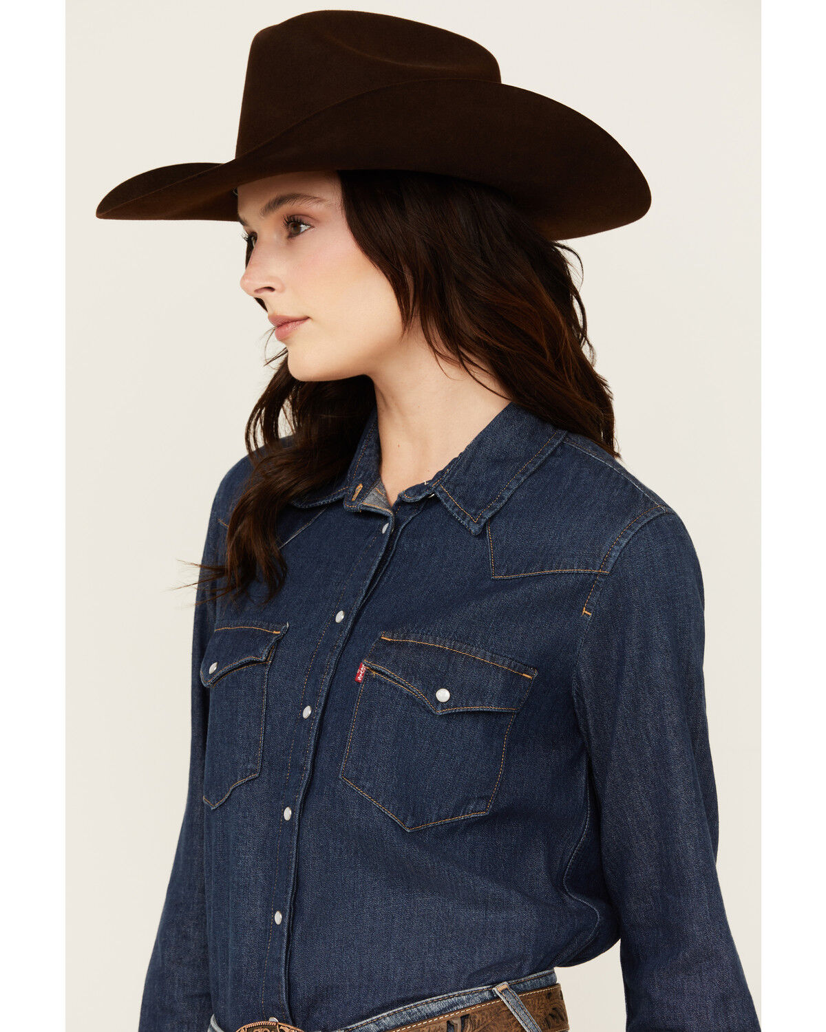 Image #2 - Levi's Women's Dark Wash Denim Long Sleeve Pearl Snap Ultimate Western Shirt, Blue, hi-res