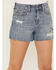 Image #2 - Shyanne Women's Novelty Western Studded Medium Wash High Rise Stretch Denim Shorts, Medium Wash, hi-res