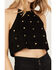 Image #3 - Vocal Women's Faux Suede Eyelet Halter Crop Top, Black, hi-res