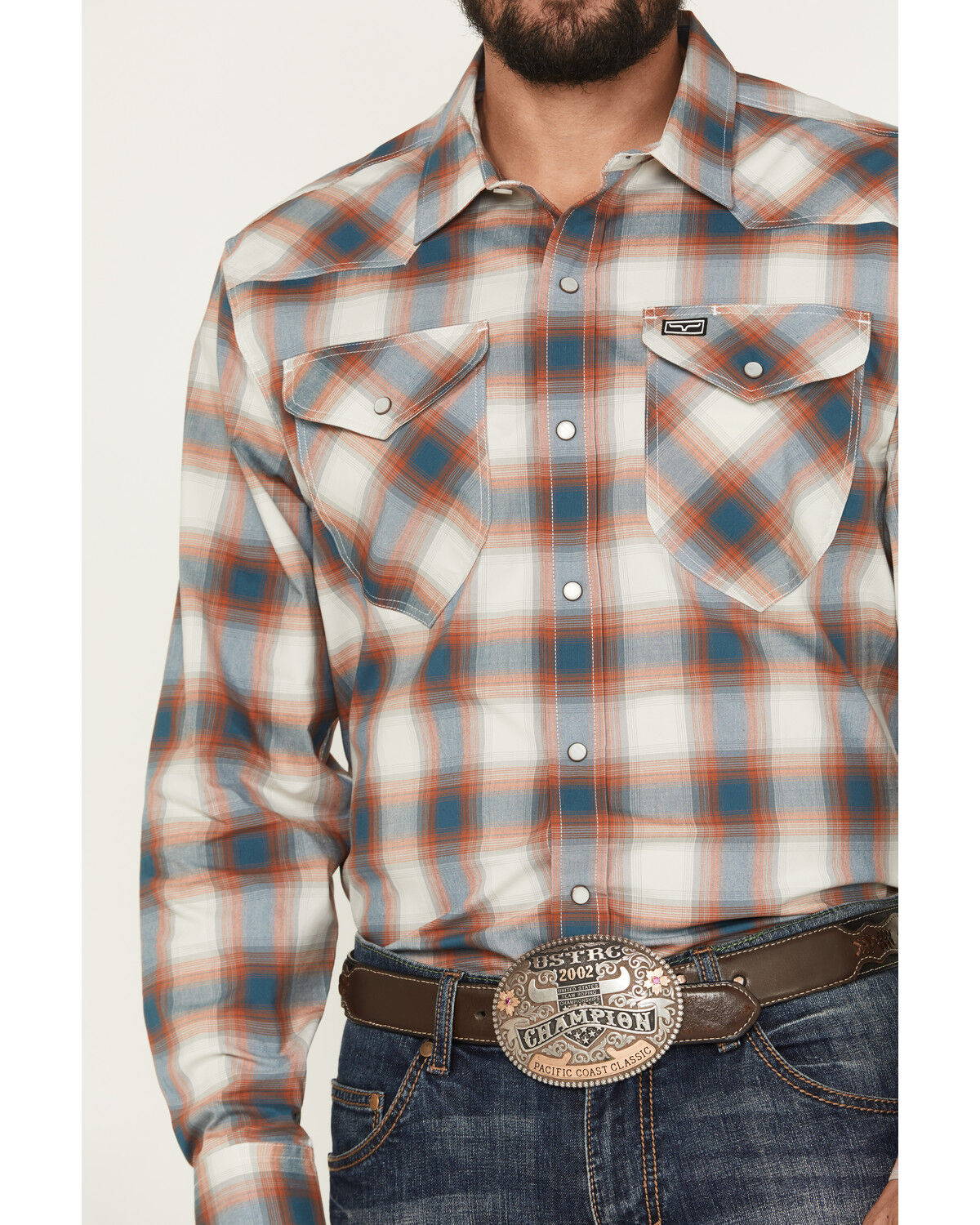 Image #3 - Kimes Ranch Men's Hays Plaid Print Long Sleeve Snap Stretch Western Shirt, Blue, hi-res