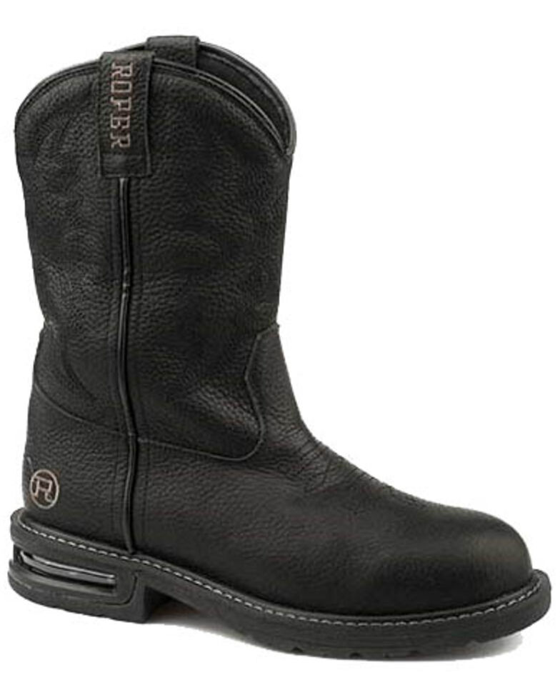 Roper Men's Air Bottom Tumbled Leather Work Boots - Round Toe, Black, hi-res