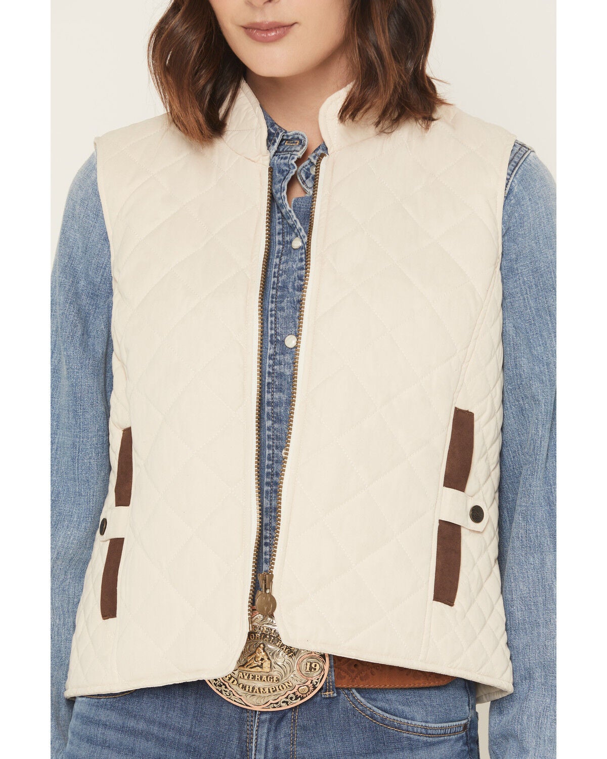 Image #3 - Outback Trading Co Women's Quilted Riding Vest, Cream, hi-res