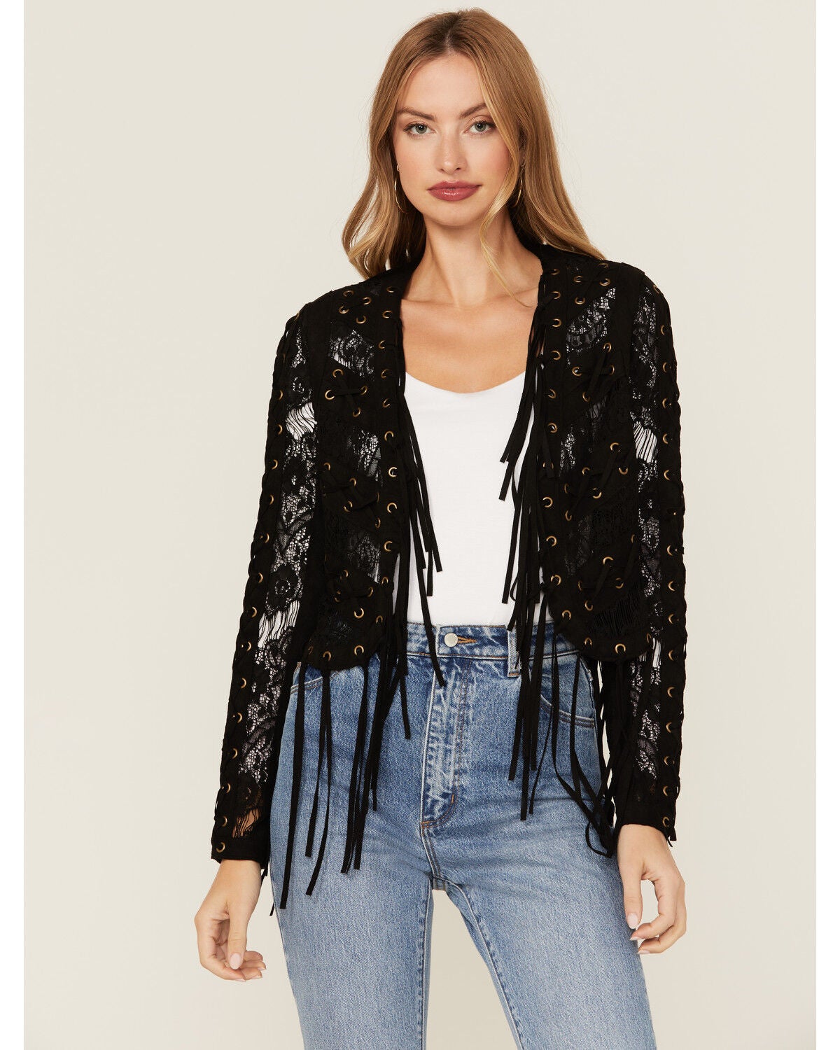 Vocal Women's Suede Tassel Jacket, Black, hi-res