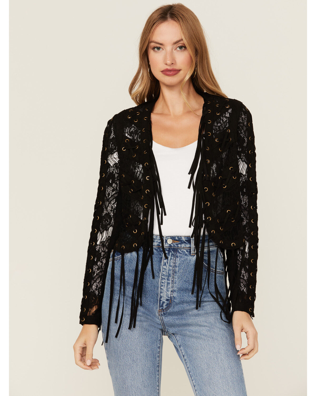 Image #1 - Vocal Women's Suede Tassel Jacket, Black, hi-res