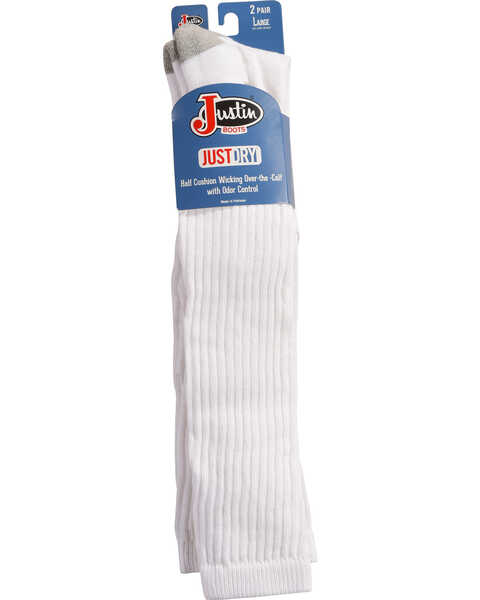 Image #2 - Justin Men's JUSTDRY Over-the-Calf Socks , White, hi-res