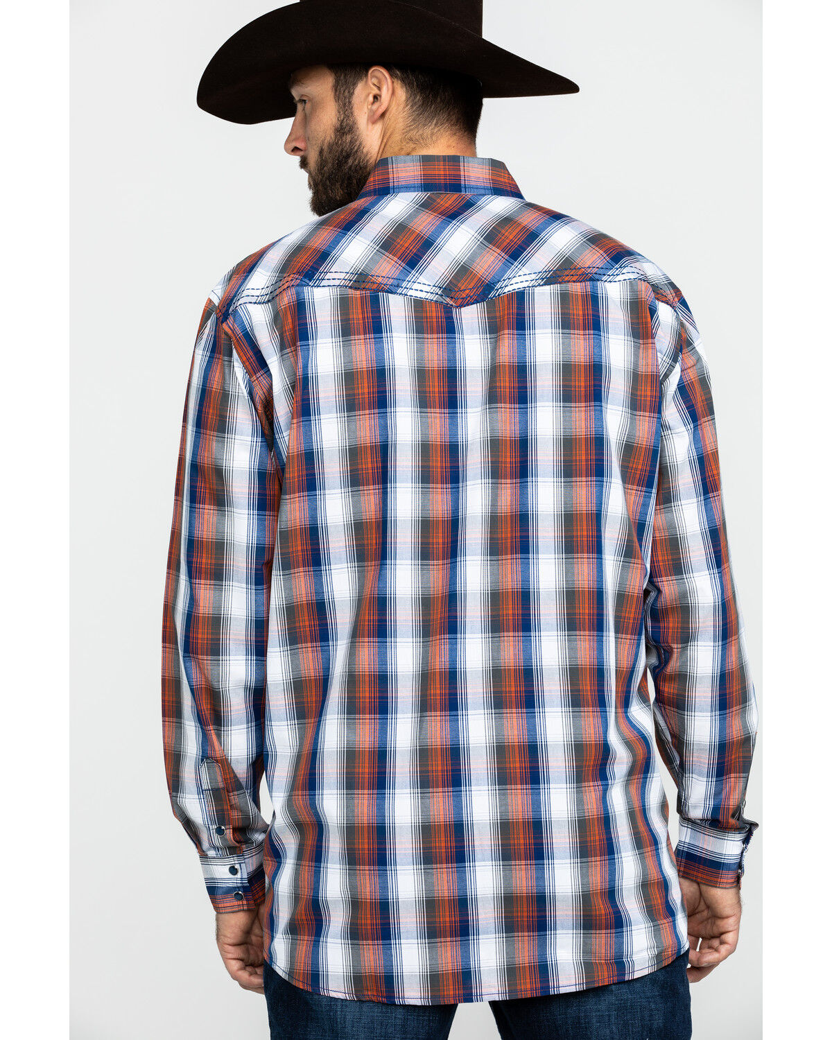 Image #2 - Cowboy Hardware Men's Multi Large Plaid Long Sleeve Western Shirt, Orange, hi-res