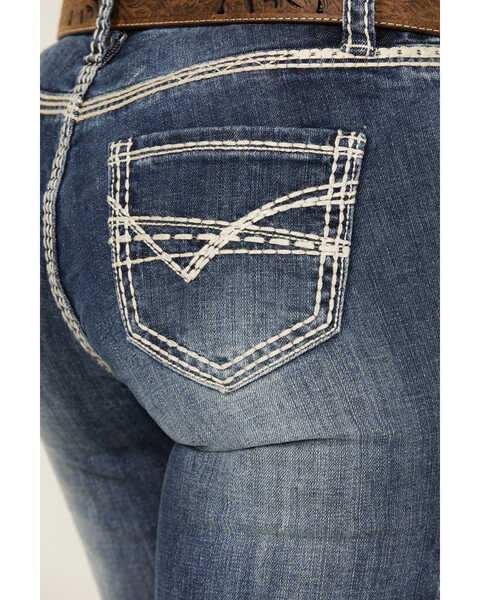 Image #4 - Rock & Roll Denim Women's Dark Wash Stitched Pocket Bootcut Stretch Denim Jeans , Blue, hi-res