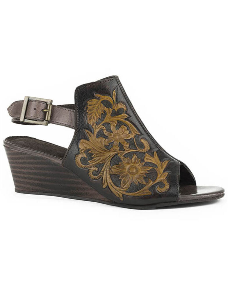 Roper Women's Tan Floral Tooled Sandals - Round Toe - Country Outfitter