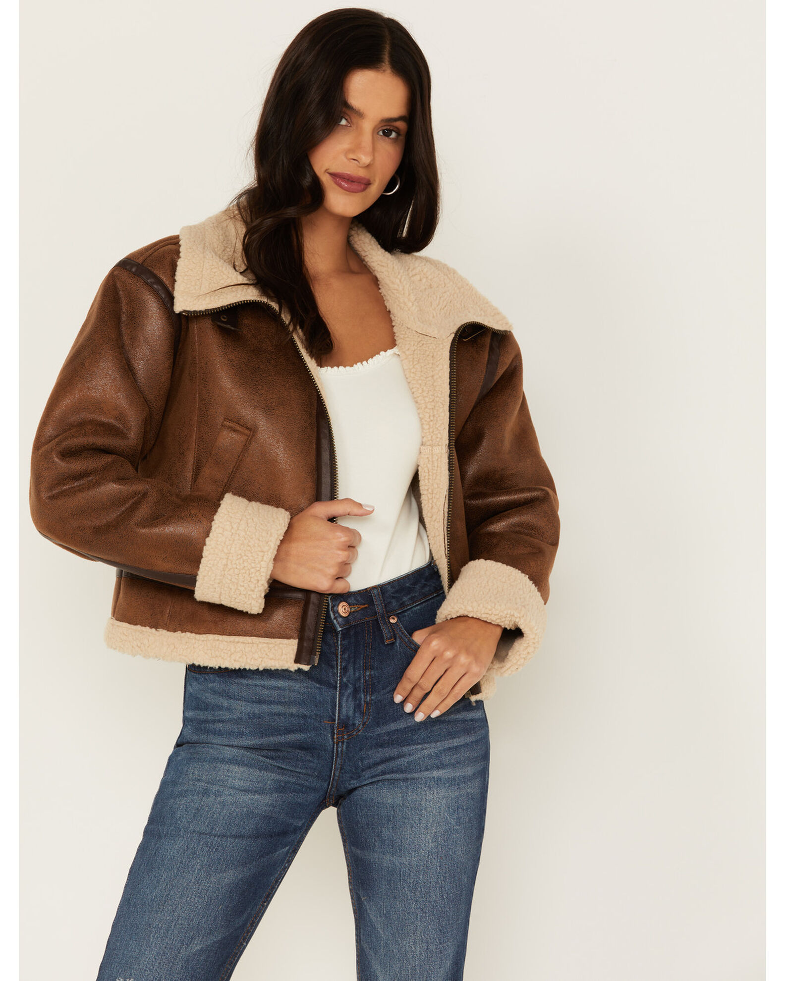 Ladies faux shearling jackets clearance