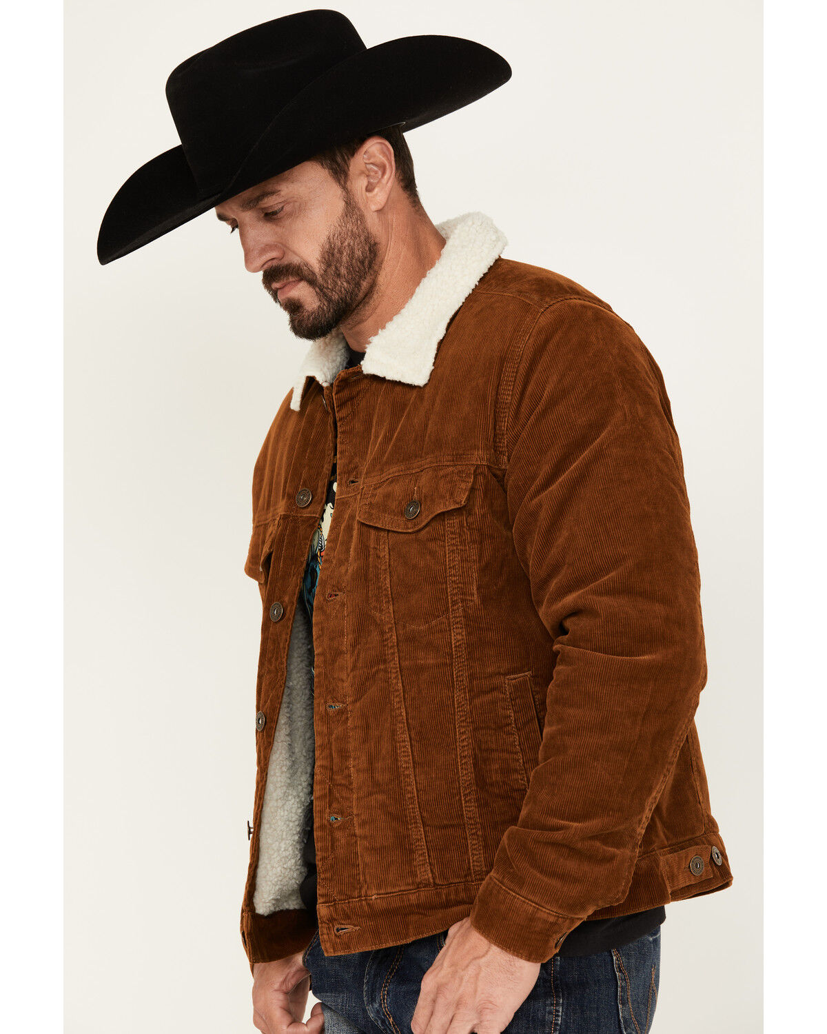 Image #2 - Cody James Men's Roscoe Corduroy Sherpa Lined Trucker Jacket, Brown, hi-res