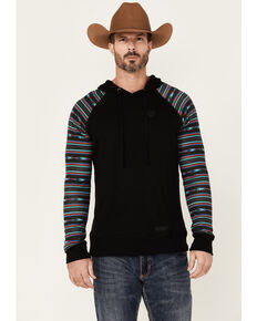 Rock & Roll Denim Men's Black Southwestern Sleeve Pullover Hooded Sweatshirt , Black, hi-res
